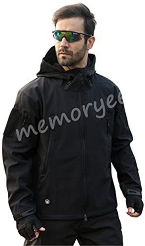 Memoryee Chaquetas de Softshell para Exteriores Impermeables para Hombres Abrigos tácticos Militares cálidos Camuflaje Abrigo/Black/L