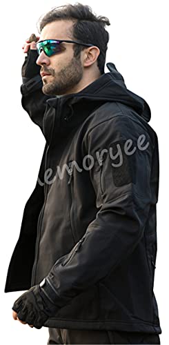 Memoryee Chaquetas de Softshell para Exteriores Impermeables para Hombres Abrigos tácticos Militares cálidos Camuflaje Abrigo/Black/L