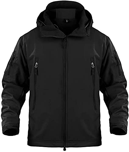 Memoryee Chaquetas de Softshell para Exteriores Impermeables para Hombres Abrigos tácticos Militares cálidos Camuflaje Abrigo/Black/L