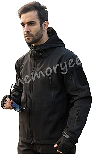 Memoryee Chaquetas de Softshell para Exteriores Impermeables para Hombres Abrigos tácticos Militares cálidos Camuflaje Abrigo/Black(New)/XL