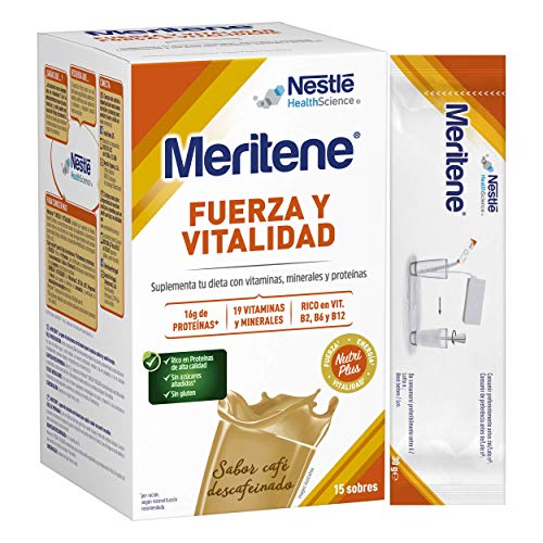 Meritene® FUERZA Y VITALIDAD - Suplementa tu nutrición y mantén tu sistema inmune con vitaminas, minerales y proteínas - Batido de Café descafeinado - Estuche (15 sobres de 30g)