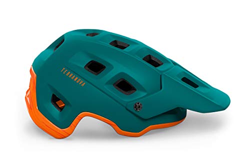 MET Terranova - Casco de bicicleta de montaña, color verde y naranja, talla L (58-61 cm), 355 g