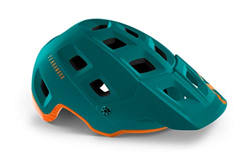 MET Terranova - Casco de bicicleta de montaña, color verde y naranja, talla L (58-61 cm), 355 g