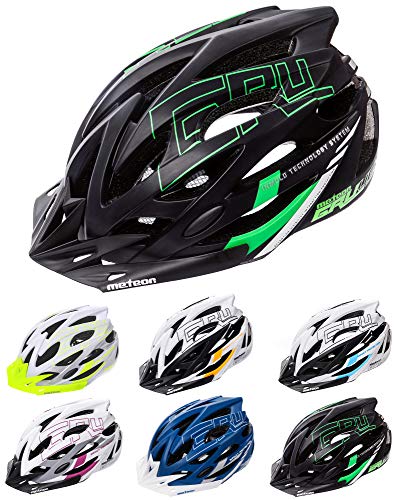 meteor Cascos Casco Bicicleta Casco Helmet Casco Bici Casco Bicicleta Adulto Skate Ciclismo Bicicleta Patineta Patines Monopatines Bici Accesorios Casco Gruver (S (52-56 cm), Negro/Verde)