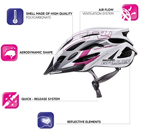 meteor Cascos Casco Bicicleta Casco Helmet Casco Bici Casco Bicicleta Adulto Skate Ciclismo Bicicleta Patineta Patines Monopatines Bici Accesorios Casco Gruver (S (52-56 cm), Blanco/Negro/Violeta)