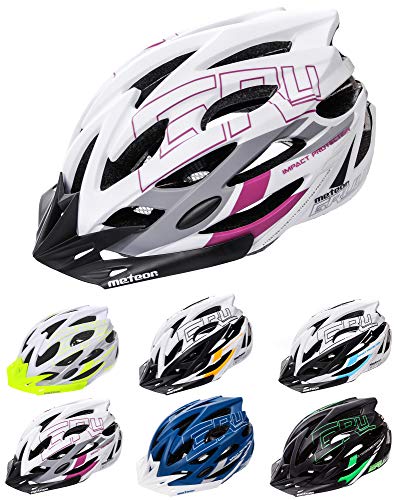 meteor Cascos Casco Bicicleta Casco Helmet Casco Bici Casco Bicicleta Adulto Skate Ciclismo Bicicleta Patineta Patines Monopatines Bici Accesorios Casco Gruver (S (52-56 cm), Blanco/Negro/Violeta)