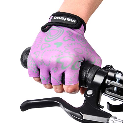 meteor Guantes de Ciclismo niñas y niños - Guantes Bicicleta para Infantil MTB BMX Carretera Montaña sin Dedos - con una Almohadilla de Gel (M ~7-7,5cm, Flower)