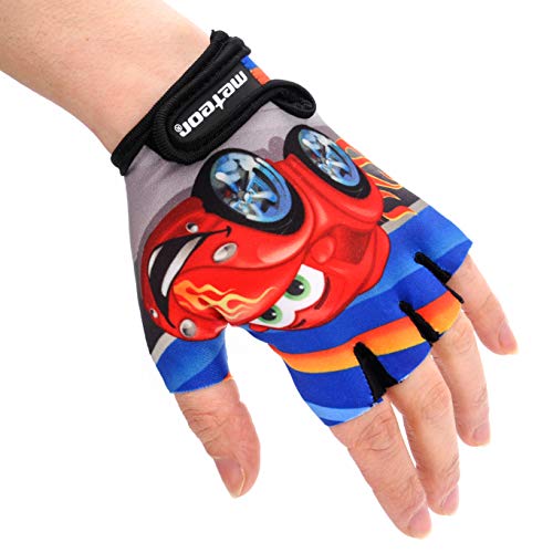 meteor Guantes de Ciclismo niñas y niños - Guantes Bicicleta para Infantil MTB BMX Carretera Montaña sin Dedos - con una Almohadilla de Gel (M ~7-7,5cm, Auto)