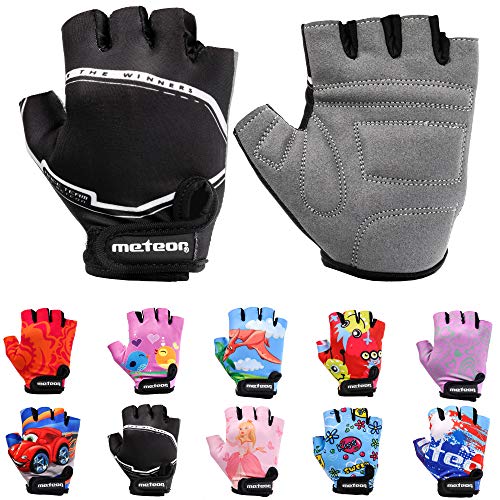 meteor Guantes de Ciclismo niñas y niños - Guantes Bicicleta para Infantil MTB BMX Carretera Montaña sin Dedos - con una Almohadilla de Gel (M ~7-7,5cm, Racing)