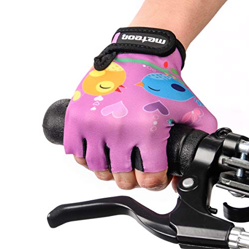 meteor Guantes de Ciclismo niñas y niños - Guantes Bicicleta para Infantil MTB BMX Carretera Montaña sin Dedos (XS ~6-6,5cm, Owl)