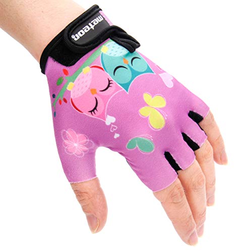 meteor Guantes de Ciclismo niñas y niños - Guantes Bicicleta para Infantil MTB BMX Carretera Montaña sin Dedos (XS ~6-6,5cm, Owl)