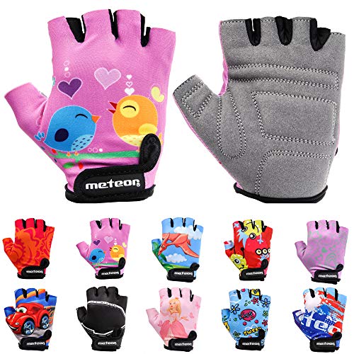 meteor Guantes de Ciclismo niñas y niños - Guantes Bicicleta para Infantil MTB BMX Carretera Montaña sin Dedos (XS ~6-6,5cm, Owl)