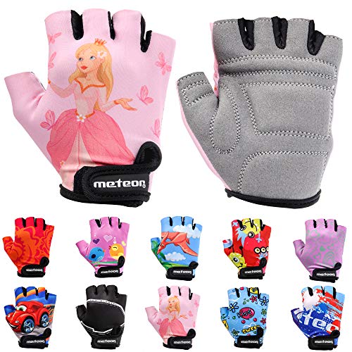 meteor Guantes de Ciclismo niñas y niños - Guantes Bicicleta para Infantil MTB BMX Carretera Montaña sin Dedos (XS ~6-6,5cm, Princess)