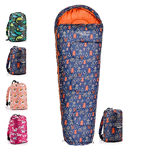 meteor Saco Dormir Tipo Momia con Capucha - para Niños en Viaje Camping Funda vivac Festival Hotel Portátil con Mochila YMER ((130 + 25) x 60/40 cm, Robot)