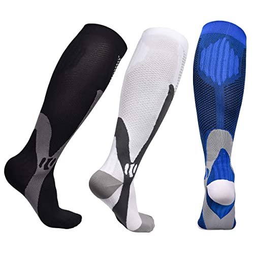 Miavogo 3 Par de Medias de Compresión para Hombre, Medias de Soporte Con Elástico, Calcetines de Compresión Hombres, Adecuado para Deportes, Viajes, Fitness (L/XL)