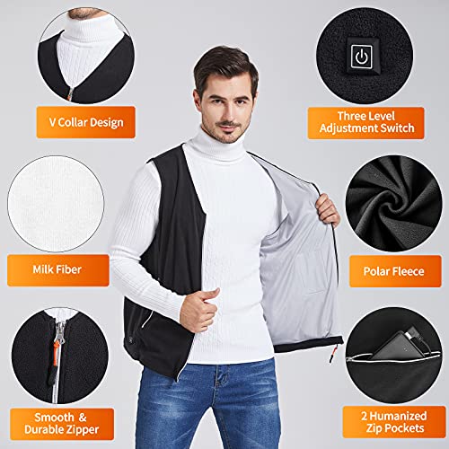 MIBABO Chaqueta Calefactable Hombre, Chaleco Calefactable Mujer Chaleco Termico Electrico Ropa Calefactable Forro Polar Lavable En La Lavadora Negro