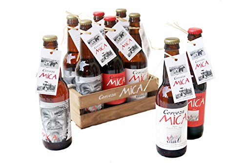 MiCA – Pack Degustación 6 Cervezas Artesanales – Caja Regalo Madera - 2 uds Blonde Ale Premium, 2 uds Ipa y 2 uds Ale - botellas 33 cl