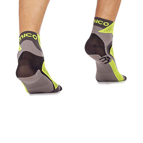 MICO CALCETINES DE CARRERAS PROFESIONAL 100% Made in Italy, Ultraligero, Extralight Weight, en Tejido de Poliamida, Unisex para Hombres y Mujeres Deportes (41-43, Antracita/Amarillo Fluo)