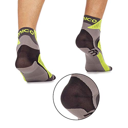 MICO CALCETINES DE CARRERAS PROFESIONAL 100% Made in Italy, Ultraligero, Extralight Weight, en Tejido de Poliamida, Unisex para Hombres y Mujeres Deportes (41-43, Antracita/Amarillo Fluo)