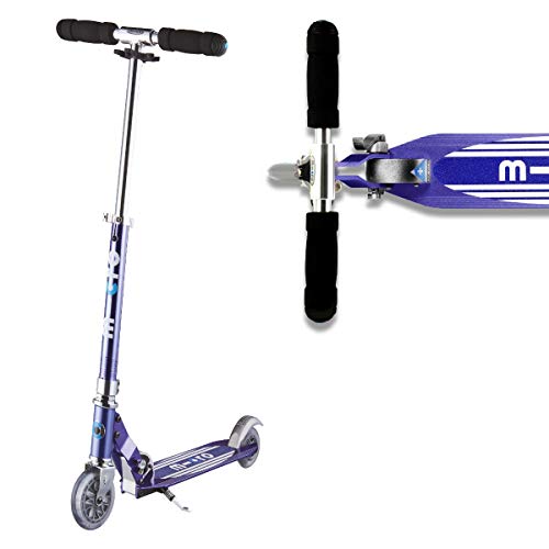 Micro® Sprite, Original Design, Patinete 2 Ruedas Plegable, +6 Años, Peso 2,85kg, Carga Máx 100Kg, Aluminio, Plataforma Antideslizante, Rodamientos ABEC 9 (Blue Stripe)