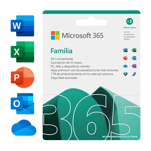 Microsoft 365 Familia | Apps Office 365 | PC/MAC/teléfono | Suscripción anual | 12+3 Meses | + McAfee Total Protection 2022 | 6 Dispositivo | 12 Meses | PC/Mac/Android/Smartphones - Código por email