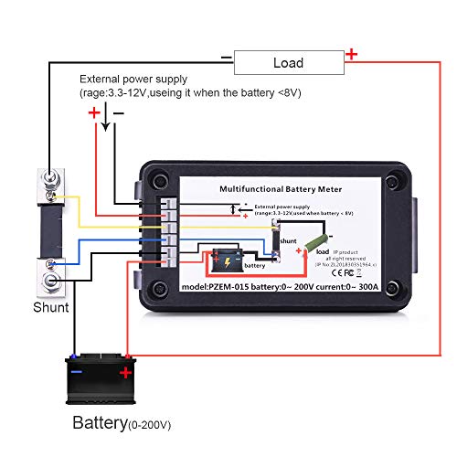 MICTUNING Pantalla LCD Medidor de Monitor de Batería DC 0-200V Voltímetro Amperímetro para Coche, Sistema Solar RV