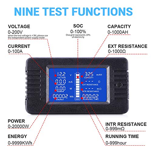 MICTUNING Pantalla LCD Medidor de Monitor de Batería DC 0-200V Voltímetro Amperímetro para Coche, Sistema Solar RV