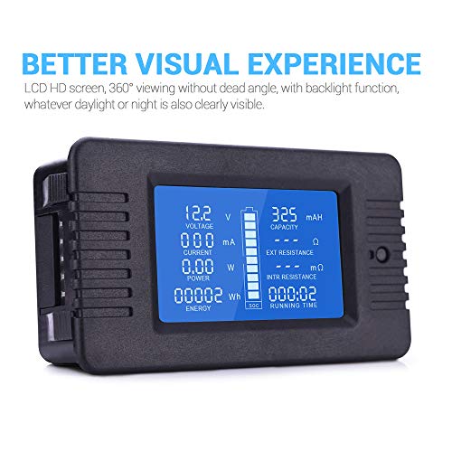 MICTUNING Pantalla LCD Medidor de Monitor de Batería DC 0-200V Voltímetro Amperímetro para Coche, Sistema Solar RV