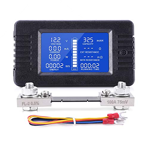 MICTUNING Pantalla LCD Medidor de Monitor de Batería DC 0-200V Voltímetro Amperímetro para Coche, Sistema Solar RV