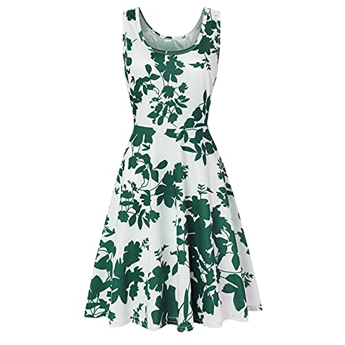 Midi Vestido de CóCtel Verano Mujer sin Mangas La Vendimia Las Casual - Verano Corto Vestidos de Plisada Elegant con Floral Estampado Cuello en U Wrap Dress para Fiesta Playa Noche