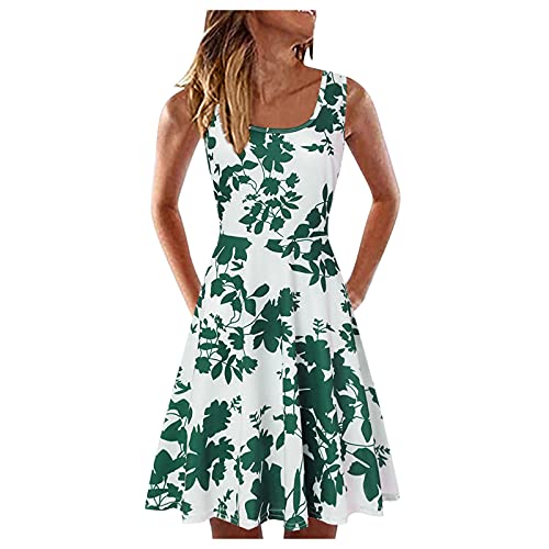 Midi Vestido de CóCtel Verano Mujer sin Mangas La Vendimia Las Casual - Verano Corto Vestidos de Plisada Elegant con Floral Estampado Cuello en U Wrap Dress para Fiesta Playa Noche