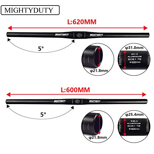 MIGHTYDUTY Manillares de bicicleta de montaña planos, de aleación de aluminio corto para bicicleta de carretera plegable MTB negro (25,4 x 600 mm)