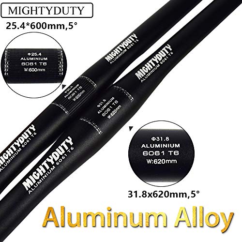 MIGHTYDUTY Manillares de bicicleta de montaña planos, de aleación de aluminio corto para bicicleta de carretera plegable MTB negro (25,4 x 600 mm)