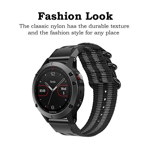 Miimall Correa de Nylon Compatible con Garmin Fenix 6X / 6X Pro / 6X GPS，26mm Correa de Respuesto Deprotivo Ajustable Banda con Hebilla para Garmin Fenix 5X / 5X Plus - Negro Gris