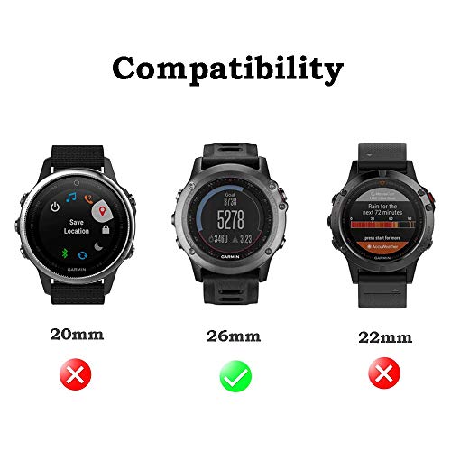 Miimall Correa de Nylon Compatible con Garmin Fenix 6X / 6X Pro / 6X GPS，26mm Correa de Respuesto Deprotivo Ajustable Banda con Hebilla para Garmin Fenix 5X / 5X Plus - Negro Gris