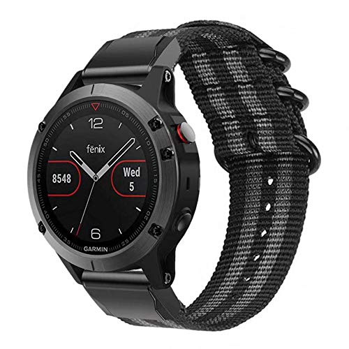 Miimall Correa de Nylon Compatible con Garmin Fenix 6X / 6X Pro / 6X GPS，26mm Correa de Respuesto Deprotivo Ajustable Banda con Hebilla para Garmin Fenix 5X / 5X Plus - Negro Gris