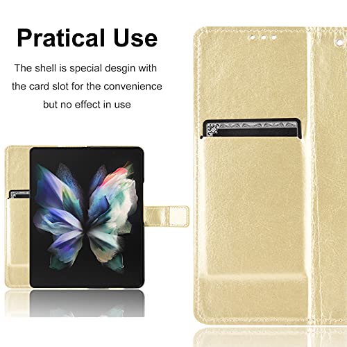 Miimall Funda Compatible con Samsung Galaxy Z Fold 3 5G Cuero de PU + Marco de PC Soporte Plegable Flip con Hebilla Magnética con Ranura para Tarjeta Cubierta para Samsung Galaxy Z Fold 3 - Oro