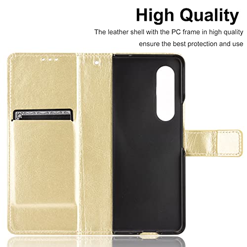 Miimall Funda Compatible con Samsung Galaxy Z Fold 3 5G Cuero de PU + Marco de PC Soporte Plegable Flip con Hebilla Magnética con Ranura para Tarjeta Cubierta para Samsung Galaxy Z Fold 3 - Oro