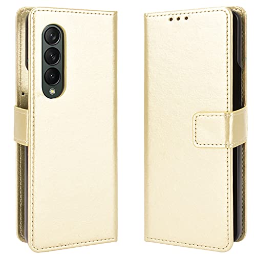 Miimall Funda Compatible con Samsung Galaxy Z Fold 3 5G Cuero de PU + Marco de PC Soporte Plegable Flip con Hebilla Magnética con Ranura para Tarjeta Cubierta para Samsung Galaxy Z Fold 3 - Oro