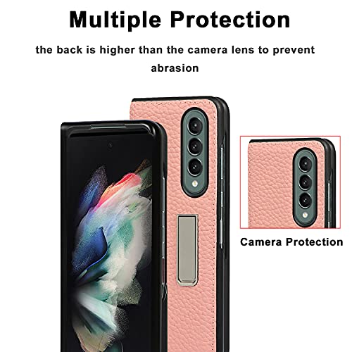 Miimall Funda Compatible con Samsung Galaxy Z Fold 3 Fold 5G 2021 Suave Cuero de PU con Patrones Especiales con Soporte de Metal Marco de PC Duro Casa para Samsung Galaxy Z Fold 3 Fold 5G - Rosa