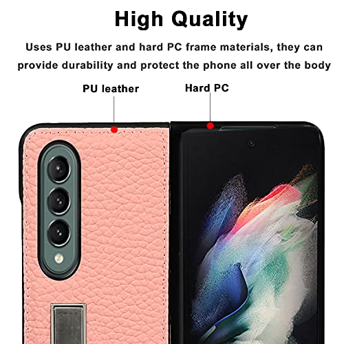 Miimall Funda Compatible con Samsung Galaxy Z Fold 3 Fold 5G 2021 Suave Cuero de PU con Patrones Especiales con Soporte de Metal Marco de PC Duro Casa para Samsung Galaxy Z Fold 3 Fold 5G - Rosa