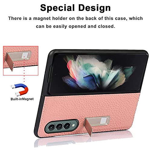 Miimall Funda Compatible con Samsung Galaxy Z Fold 3 Fold 5G 2021 Suave Cuero de PU con Patrones Especiales con Soporte de Metal Marco de PC Duro Casa para Samsung Galaxy Z Fold 3 Fold 5G - Rosa