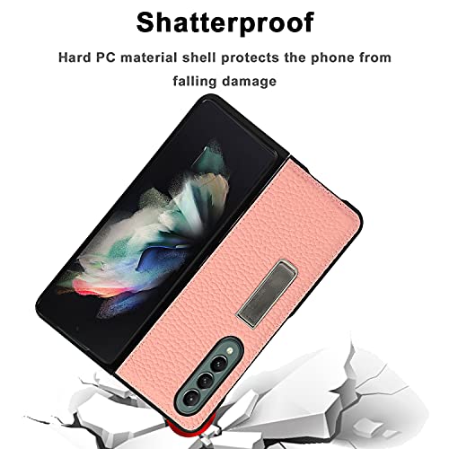 Miimall Funda Compatible con Samsung Galaxy Z Fold 3 Fold 5G 2021 Suave Cuero de PU con Patrones Especiales con Soporte de Metal Marco de PC Duro Casa para Samsung Galaxy Z Fold 3 Fold 5G - Rosa