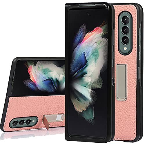 Miimall Funda Compatible con Samsung Galaxy Z Fold 3 Fold 5G 2021 Suave Cuero de PU con Patrones Especiales con Soporte de Metal Marco de PC Duro Casa para Samsung Galaxy Z Fold 3 Fold 5G - Rosa