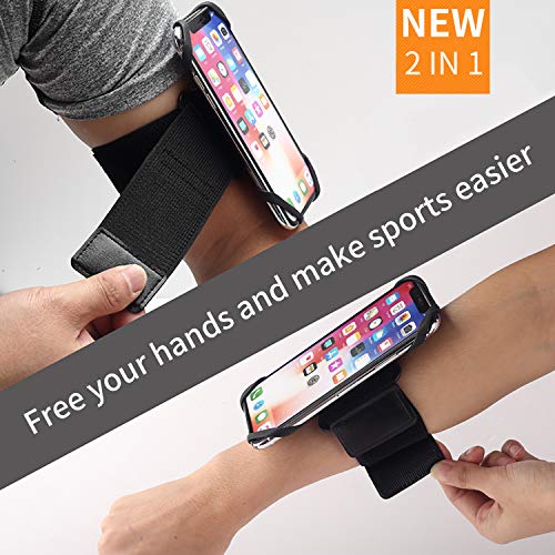 MIJOBS Brazalete Deportivo, Brazalete para el Antebrazo Transpirable con 360° Rotación y Bolsillito de Llaves para iPhone X/XR/7/8 Plus, Samsung Galaxy S8/S9/S10 Plus/S20 Plus de 4"-6.5" (2 IN 1)