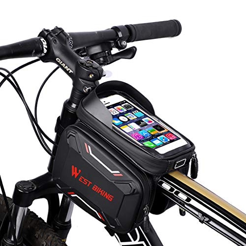 Milageto Bolsa de Viga Delantera Bolsa de Sillín de Bicicleta de Montaña Impermeable Bolsa de La Caja del Teléfono - Negro + Azul