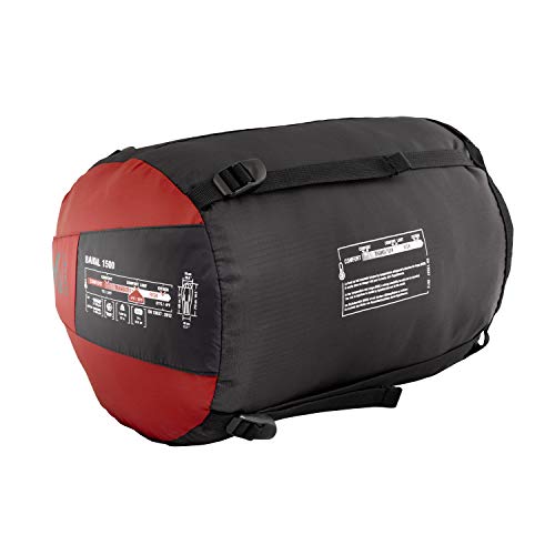 Millet - Baikal 1500 REG - Saco de Dormir para Adulto con Funda de Compresión - Sintético - Equipamiento para Actividades al Aire Libre - 3 Estaciones (Confort 1 °C) - Largo: 210 cm - Rojo