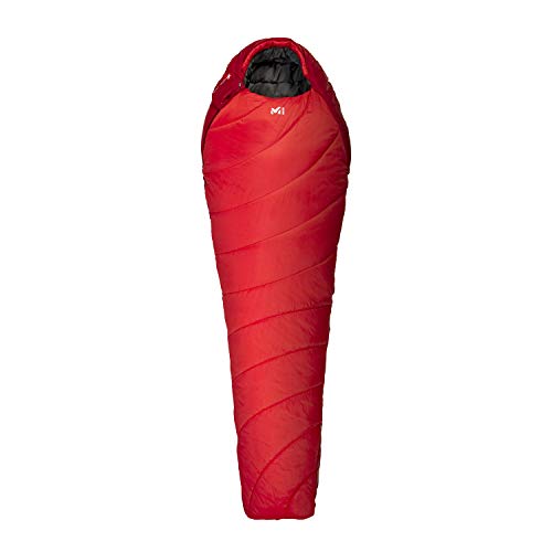 Millet - Baikal 1500 REG - Saco de Dormir para Adulto con Funda de Compresión - Sintético - Equipamiento para Actividades al Aire Libre - 3 Estaciones (Confort 1 °C) - Largo: 210 cm - Rojo