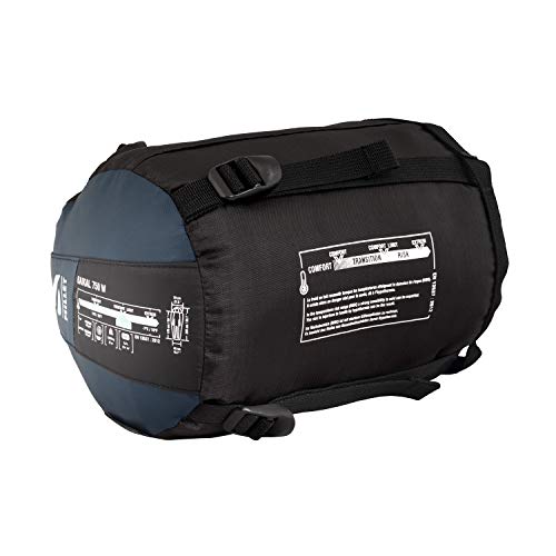 Millet - Baikal 750 W - Saco de Dormir para Mujer con Funda de Compresión - Sintético - Equipamiento para Actividades al Aire Libre - 2 Estaciones (Confort 10 °C) - Largo: 210 cm - Azul Marino