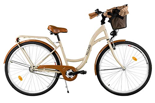 Milord. 2018 Cómoda Bicicleta de ciudad con una Canasta, Bicicleta, 1 Velocidad, Rueda de 28", Marrón
